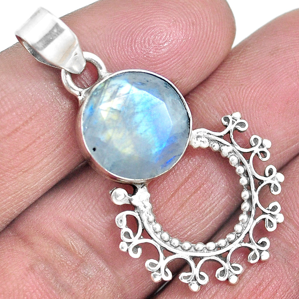 Natural rainbow moonstone 925 sterling silver pendant jewelry d30667