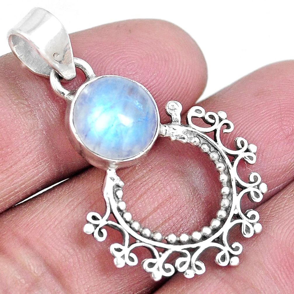 Natural rainbow moonstone 925 sterling silver pendant jewelry d30672