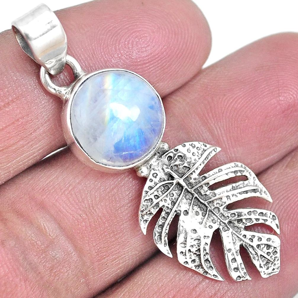 925 silver natural rainbow moonstone deltoid leaf pendant jewelry d30673