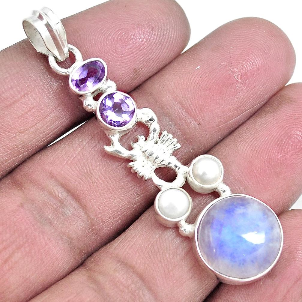 925 silver natural rainbow moonstone amethyst pearl scorpion pendant d30687