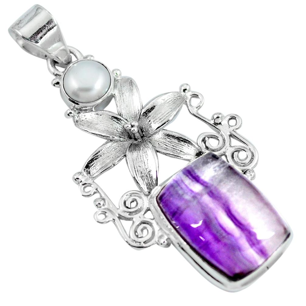 Natural multi color fluorite pearl 925 silver flower pendant d30703