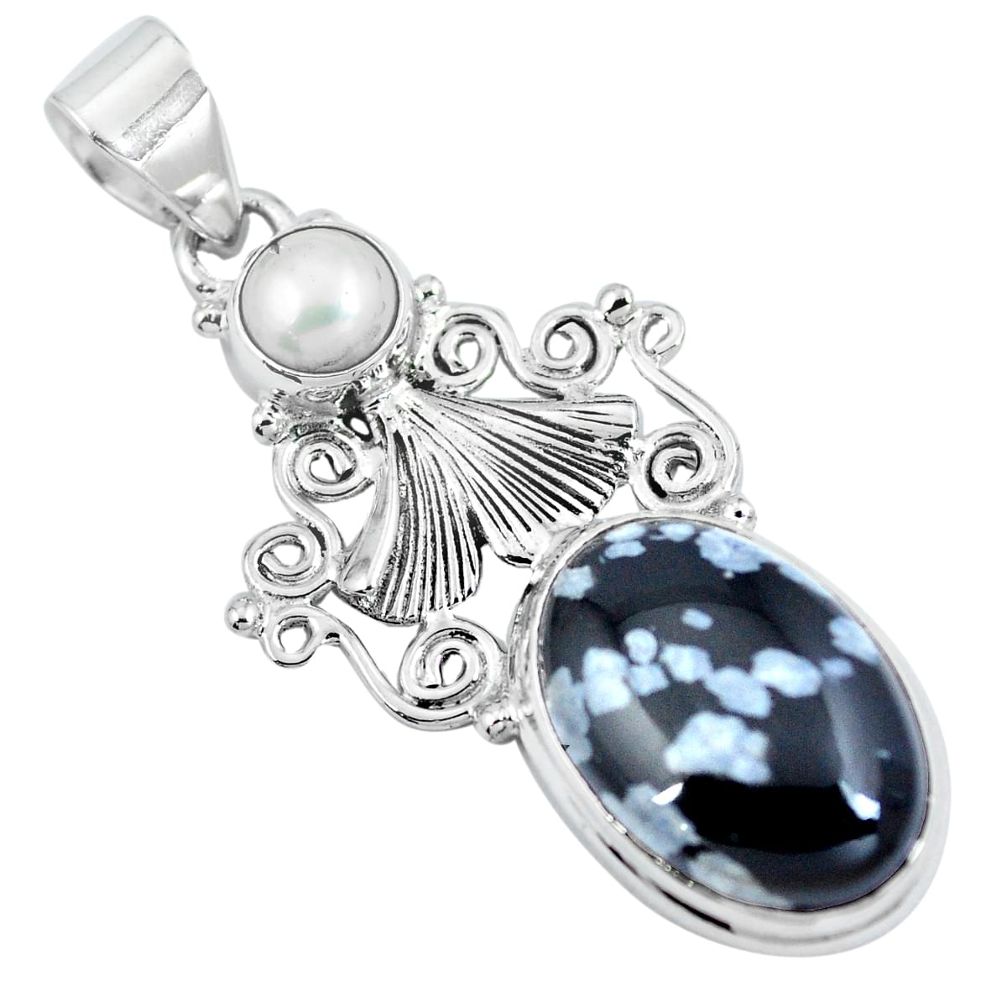 925 silver natural black australian obsidian oval pearl pendant jewelry d30706