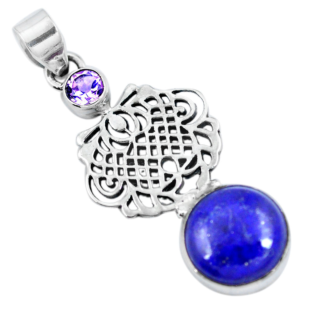 Natural blue lapis lazuli amethyst 925 sterling silver pendant d30710