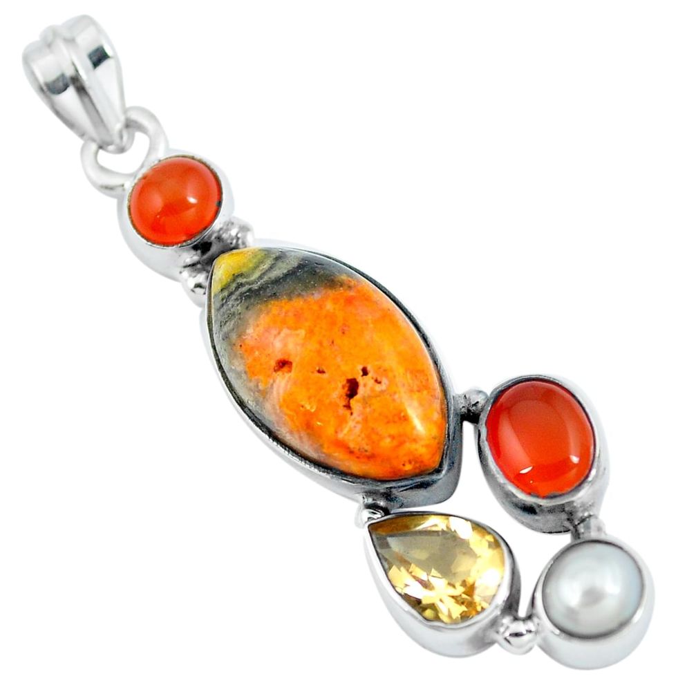 Bumble bee australian jasper cornelian (carnelian) 925 silver pendant d30715