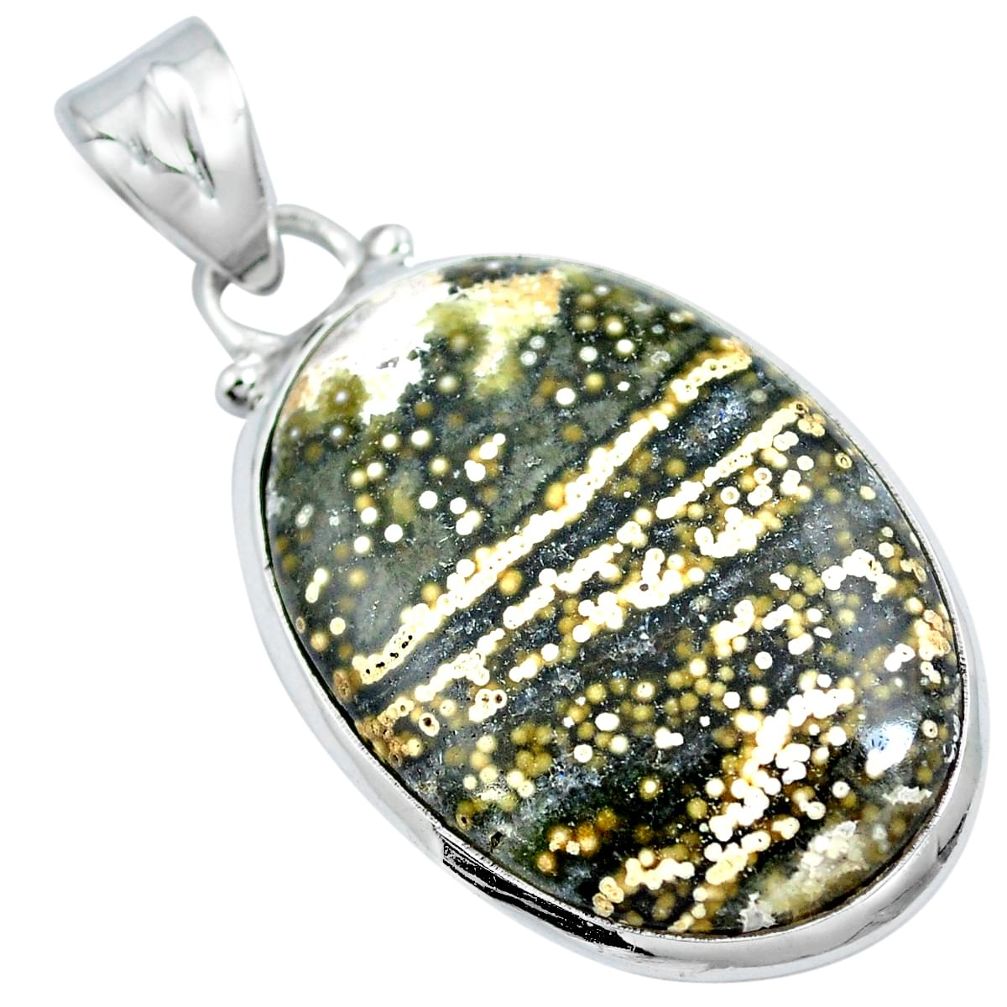 925 silver natural green ocean sea jasper (madagascar) oval pendant d30749