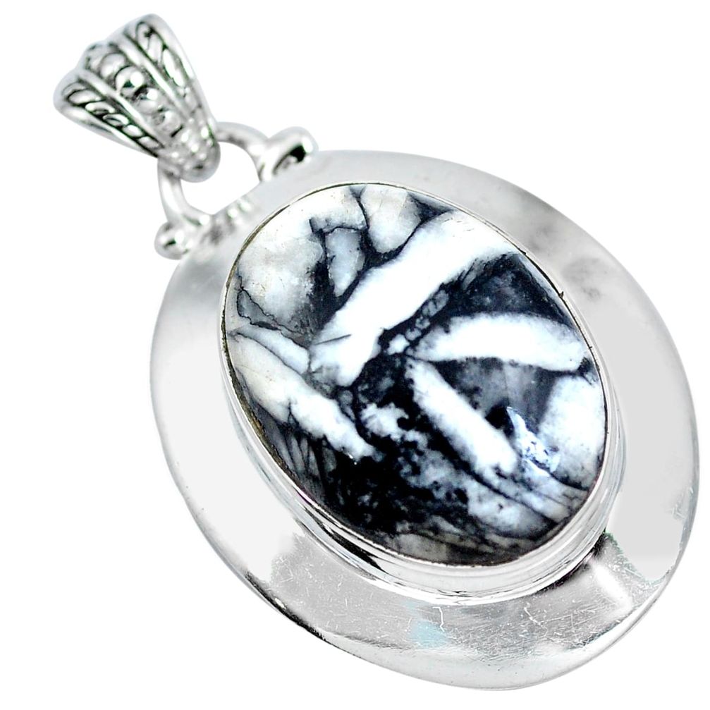Natural white pinolith 925 sterling silver pendant jewelry d30750