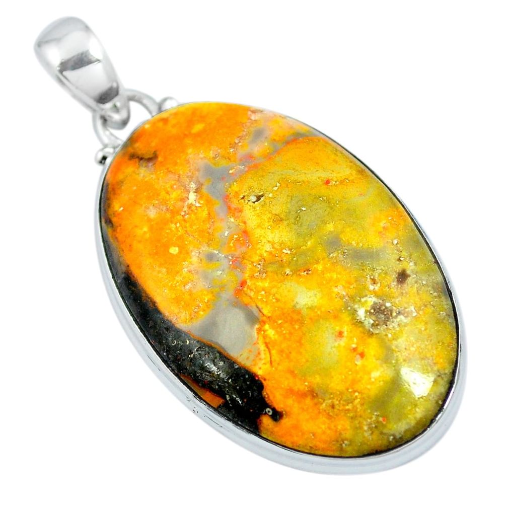 Natural yellow bumble bee australian jasper 925 silver pendant d30754