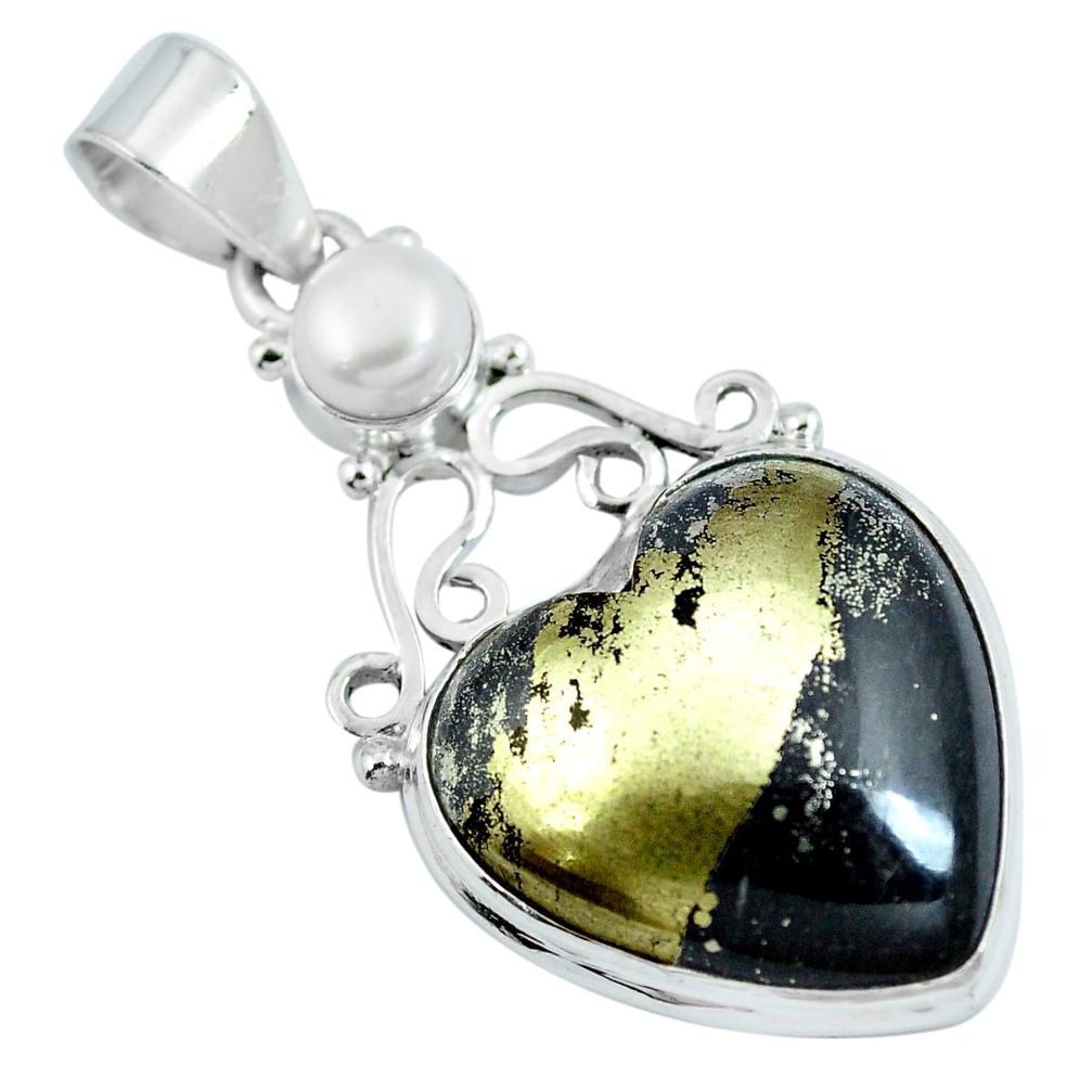 925 silver natural pyrite in magnetite (healer's gold) heart pendant d30759