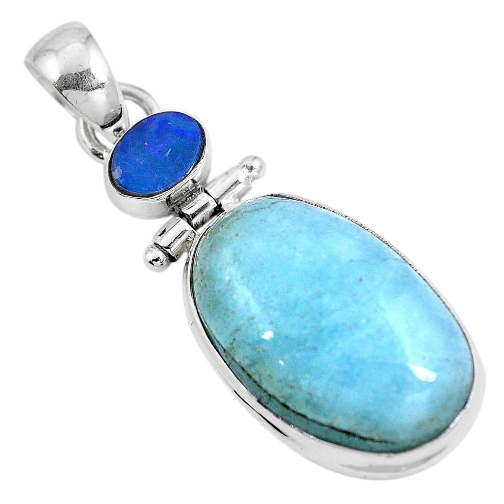 Natural blue aquamarine 925 sterling silver pendant jewelry d30768