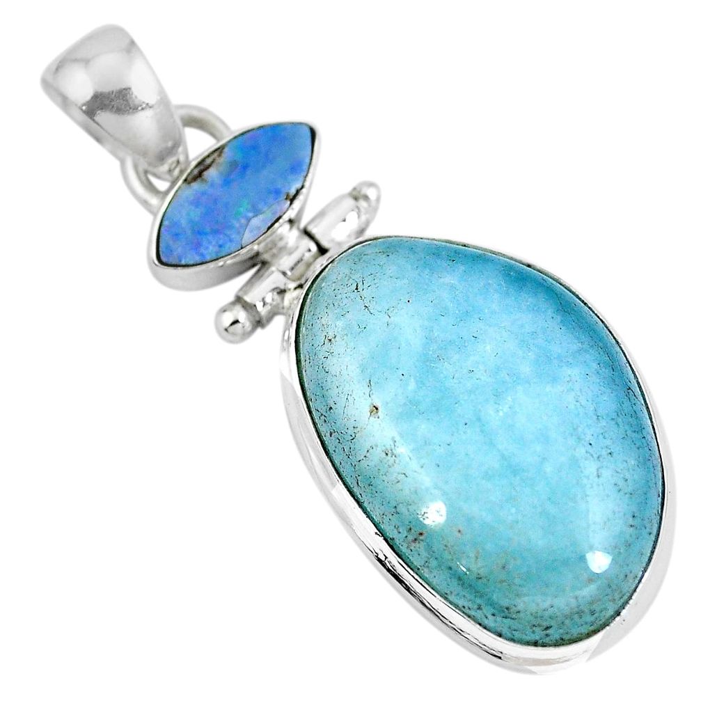 Natural blue aquamarine 925 sterling silver pendant jewelry d30777