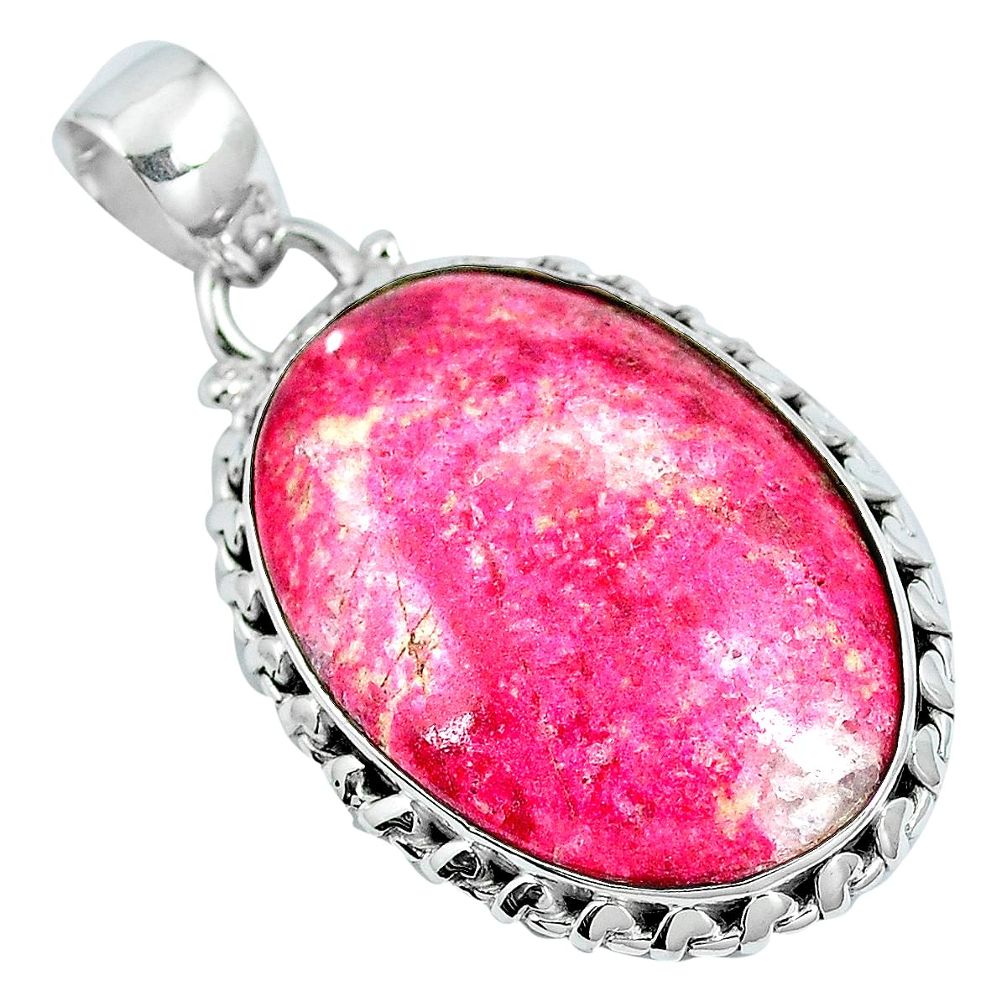 Natural pink thulite (unionite, pink zoisite) 925 silver pendant d30781