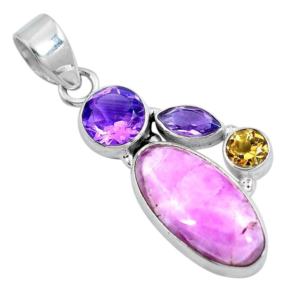 Natural pink kunzite amethyst 925 sterling silver pendant jewelry d30786