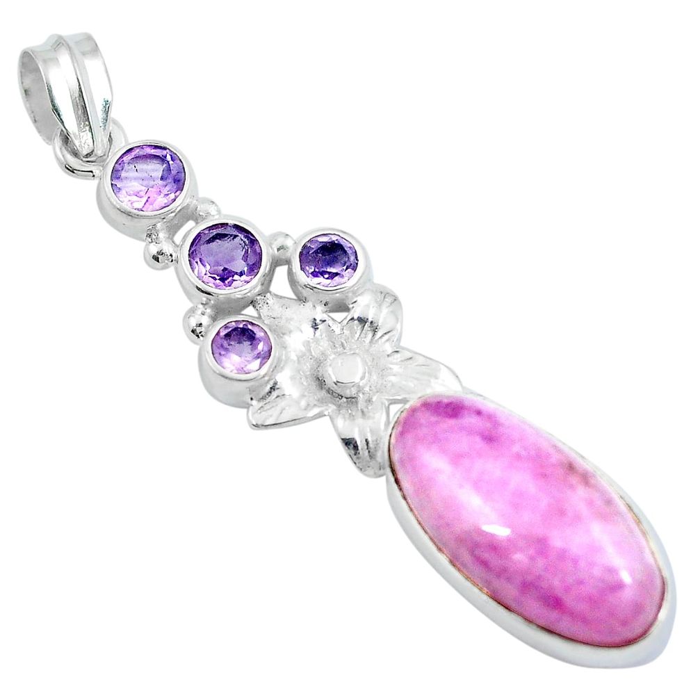 Natural pink kunzite amethyst 925 sterling silver pendant jewelry d30787