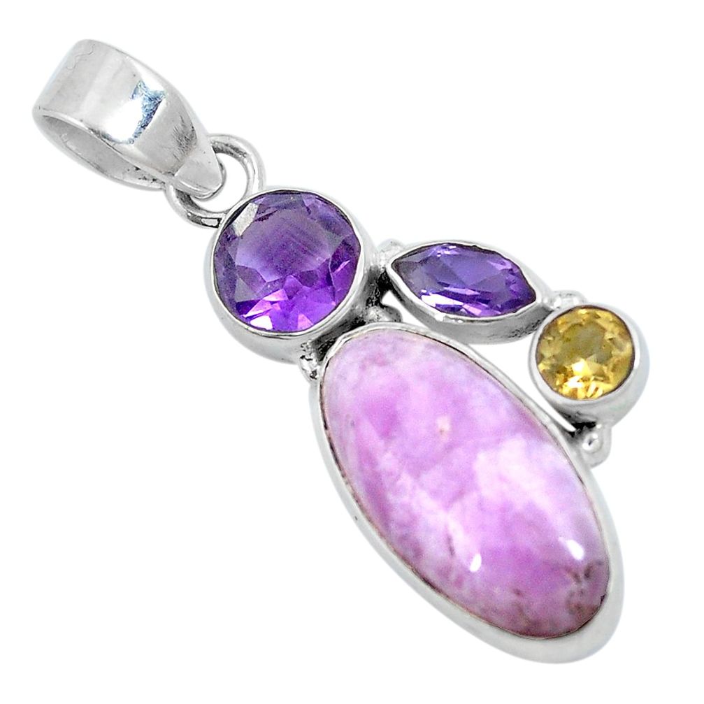 Natural pink kunzite amethyst 925 sterling silver pendant jewelry d30790