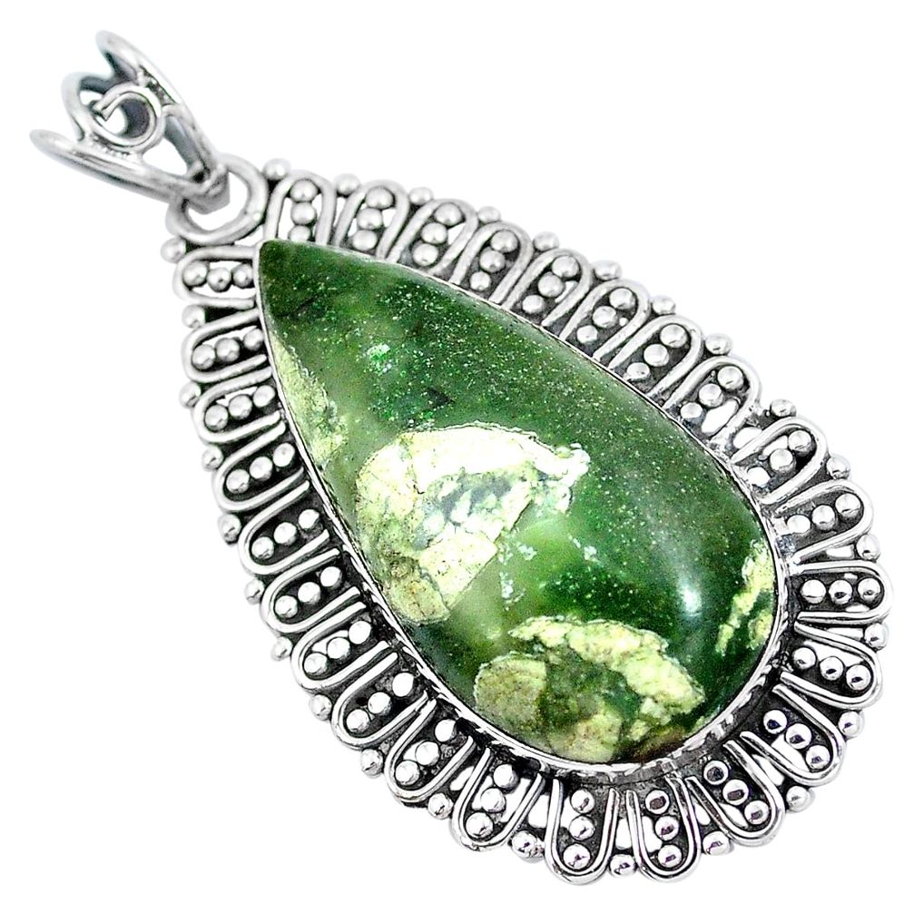 Natural green rainforest rhyolite jasper 925 silver pendant d30797