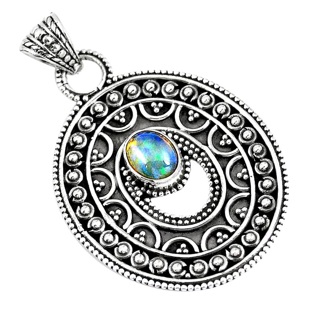 Natural multi color ethiopian opal 925 sterling silver pendant jewelry d30813