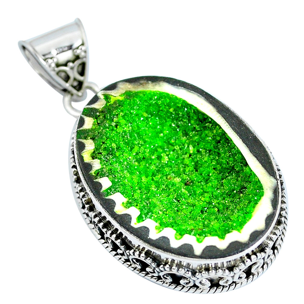 Natural green geode druzy 925 sterling silver pendant jewelry d30822
