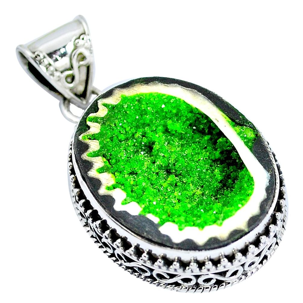 Natural green geode druzy 925 sterling silver pendant jewelry d30823