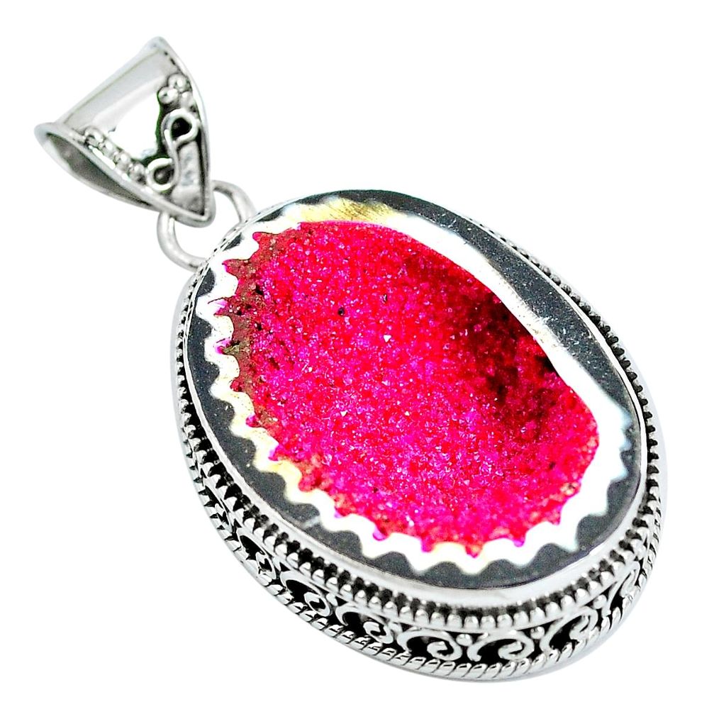 925 sterling silver natural pink geode druzy pendant jewelry d30824