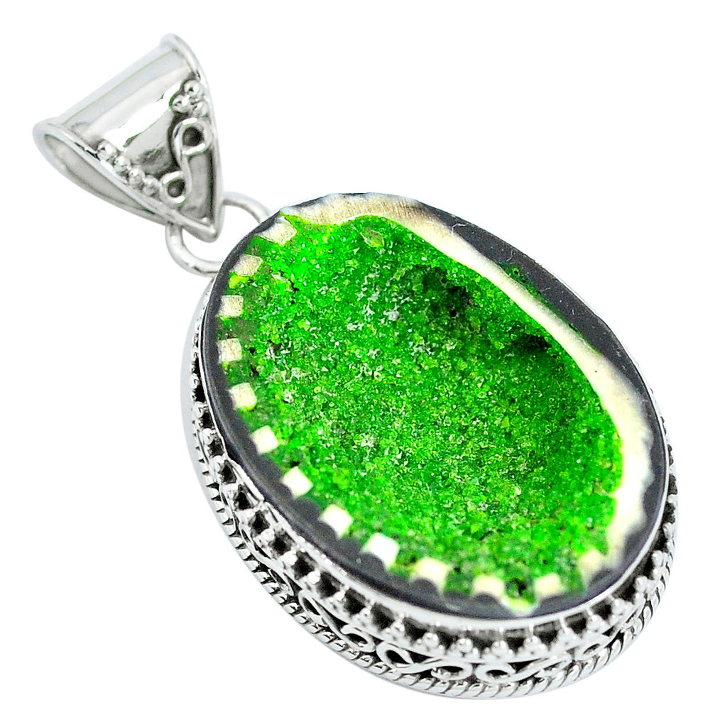 Natural green geode druzy 925 sterling silver pendant jewelry d30827