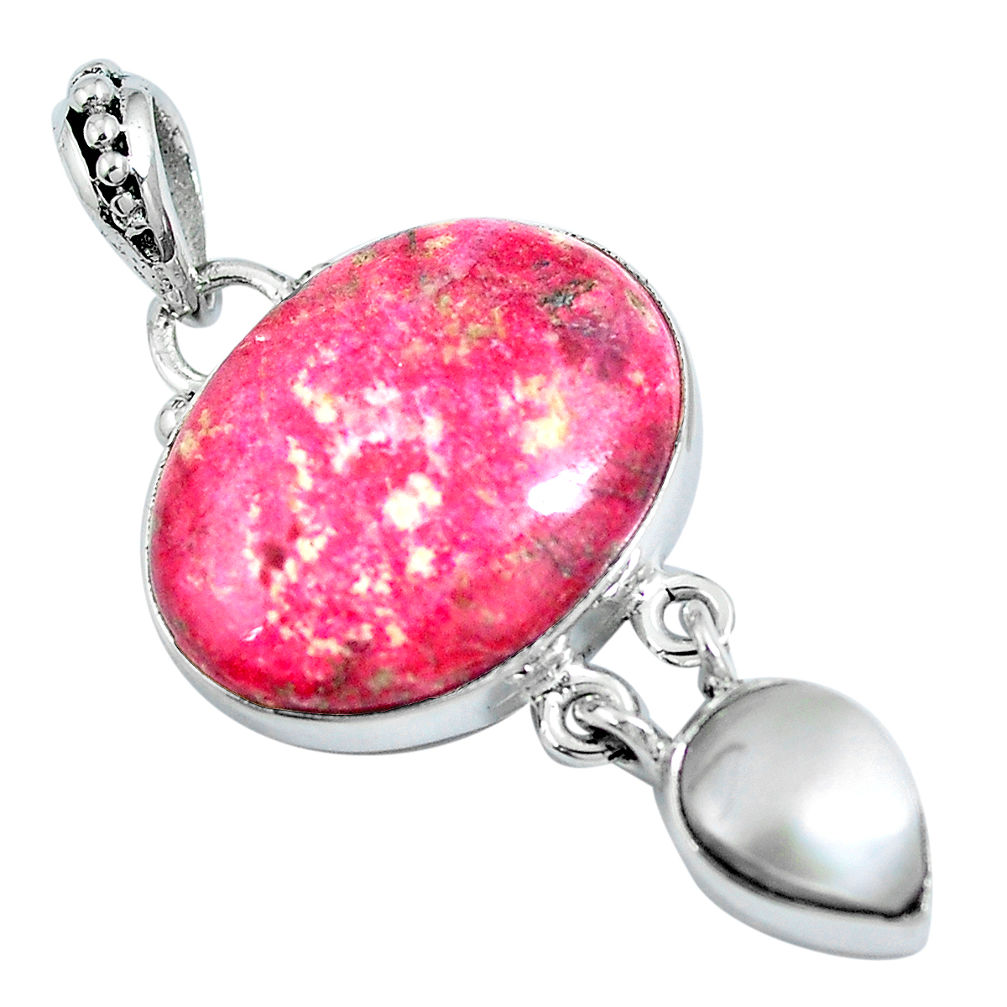 Natural pink thulite (unionite, pink zoisite) pearl 925 silver pendant d30829