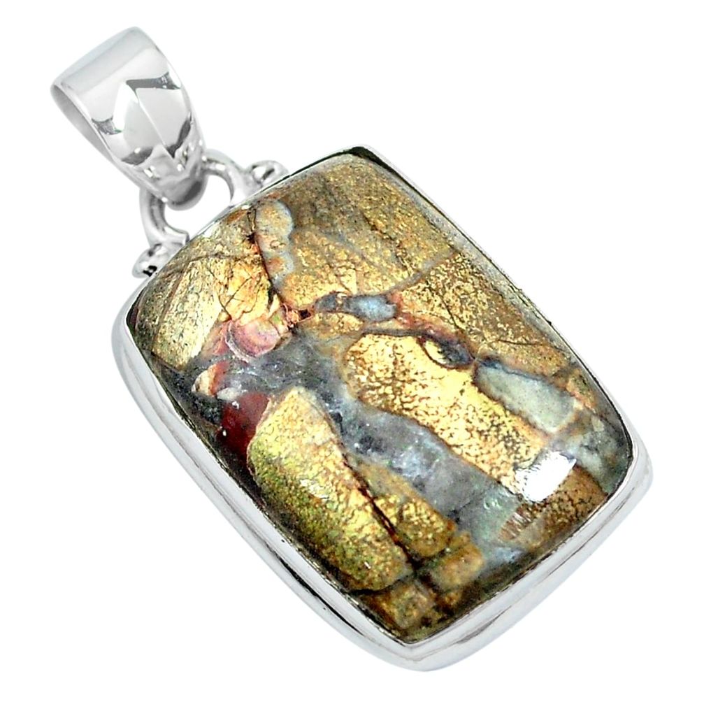 Natural brown mushroom rhyolite 925 sterling silver pendant jewelry d30834