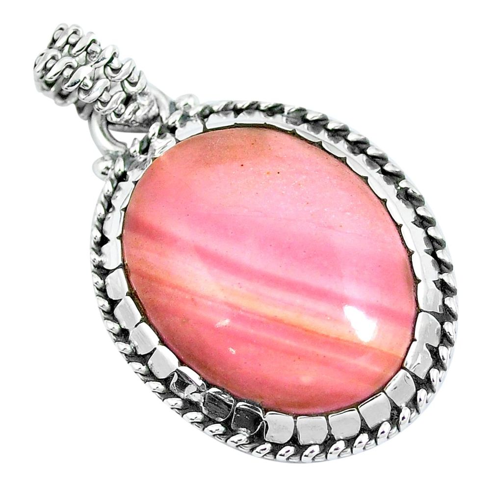 Natural pink opal oval 925 sterling silver pendant jewelry d30845