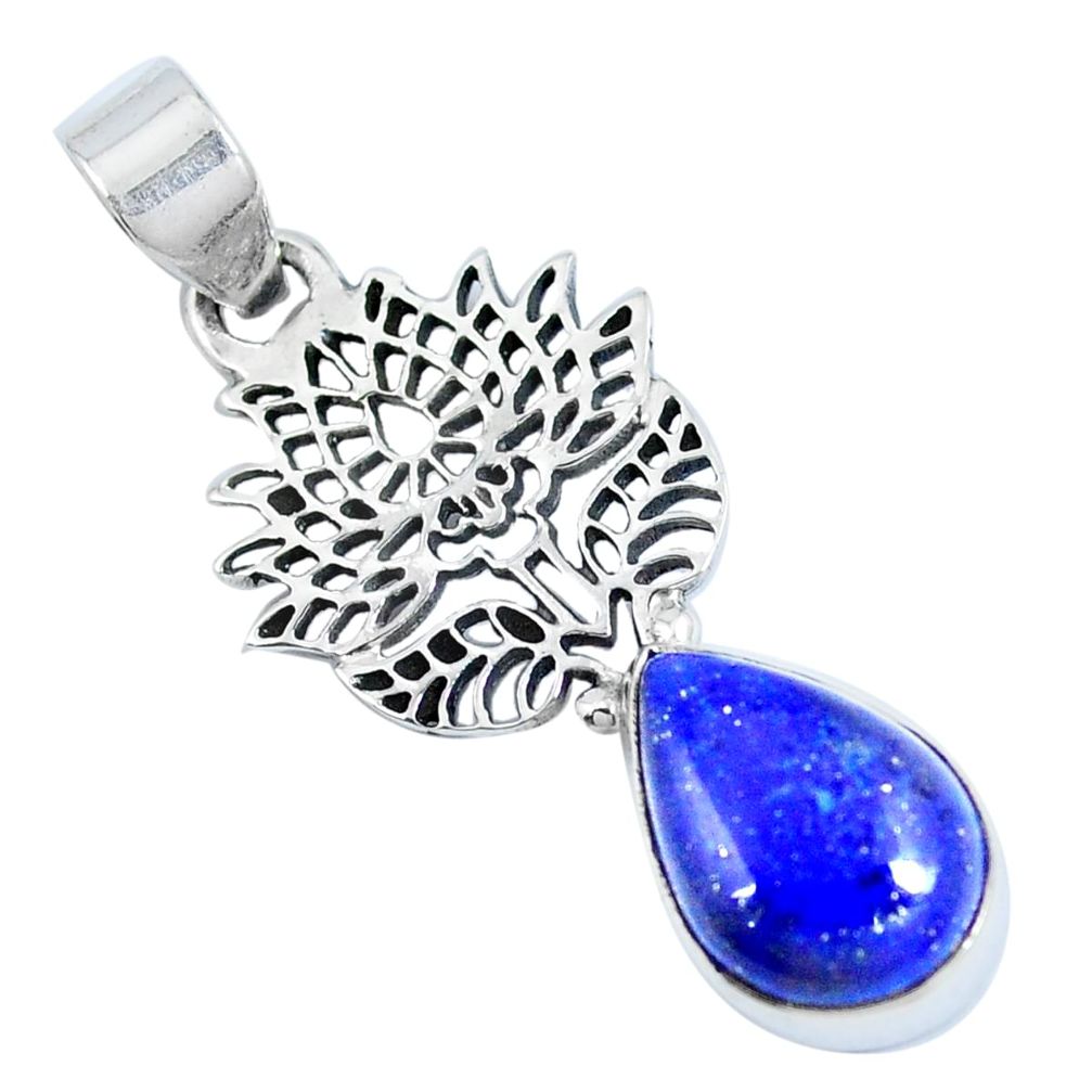 Natural blue lapis lazuli 925 sterling silver flower pendant d30850