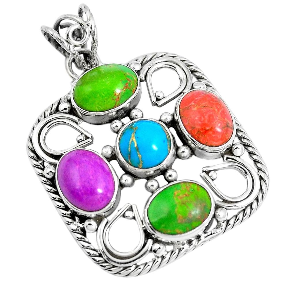 Multi color copper turquoise 925 sterling silver pendant jewelry d30866