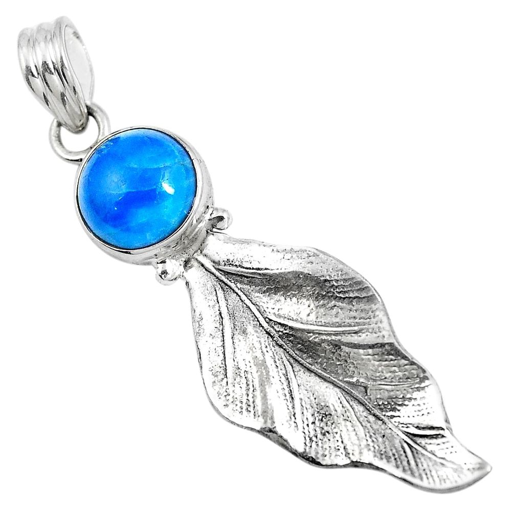 Natural blue apatite (madagascar) 925 silver deltoid leaf pendant jewelry d30867