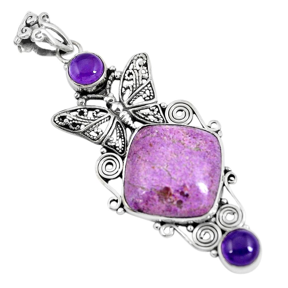 925 silver natural purple purpurite amethyst butterfly pendant d30874