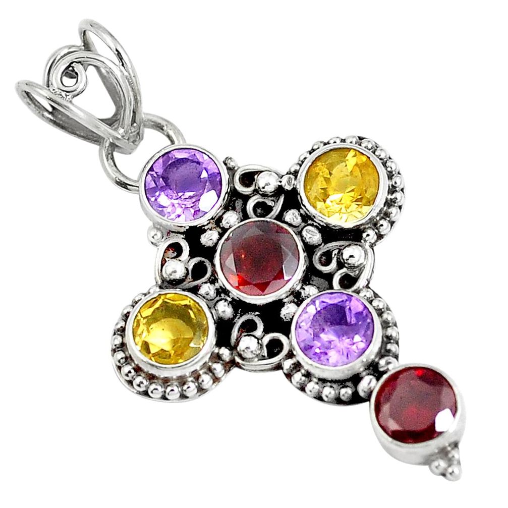 925 silver natural red garnet amethyst holy cross pendant jewelry d30905