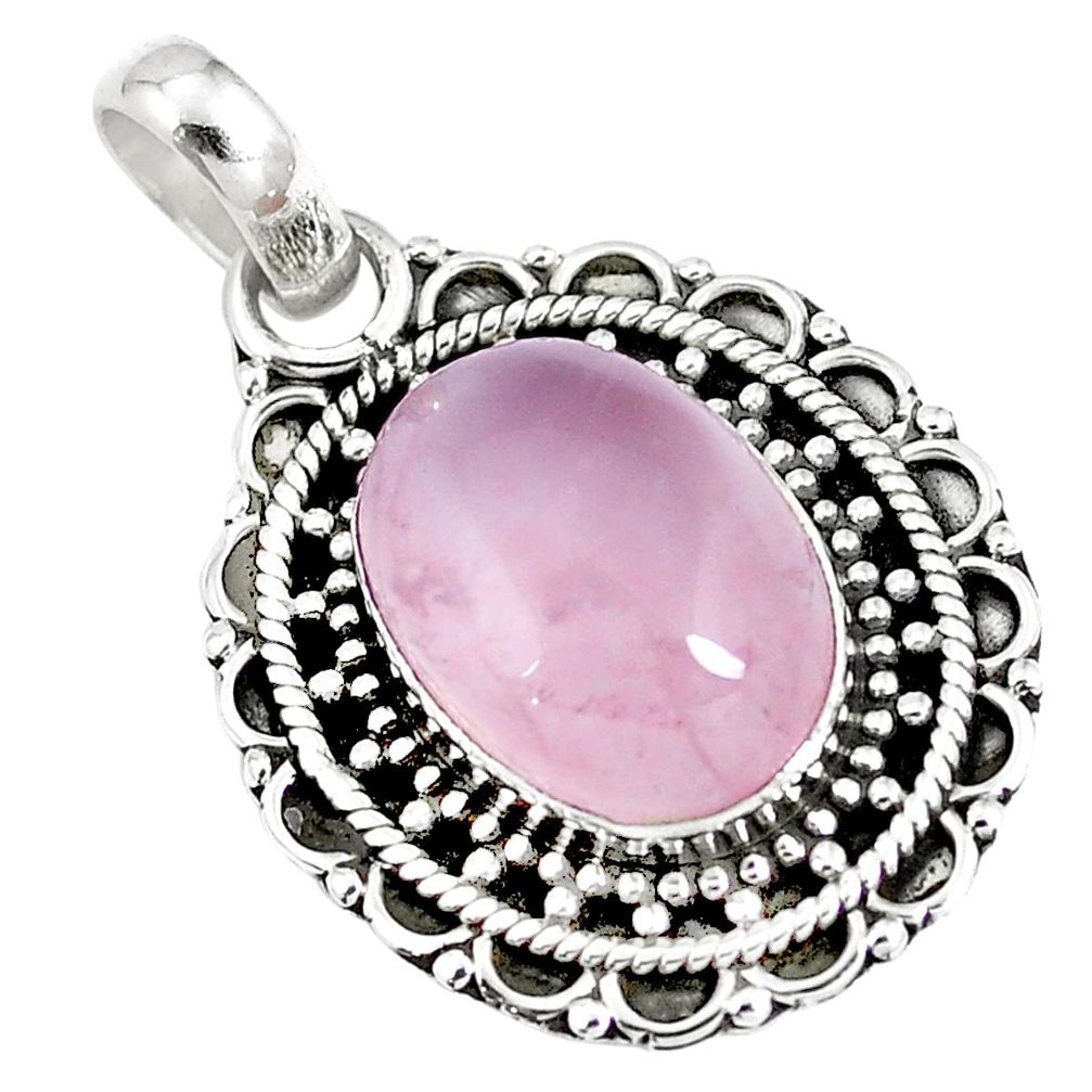 Natural pink rose quartz 925 sterling silver pendant jewelry d30912
