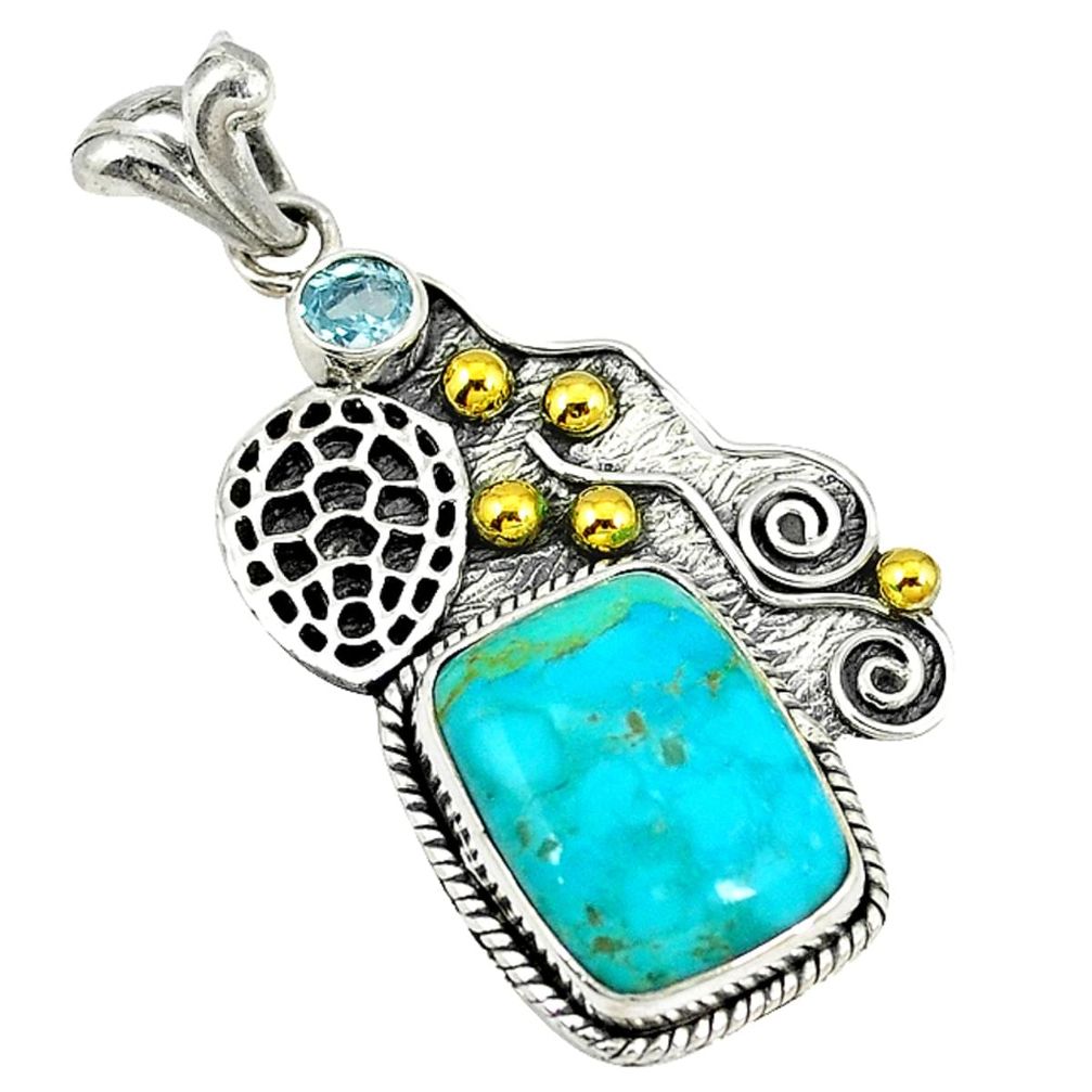 rizona mohave turquoise 925 silver two tone pendant d3621