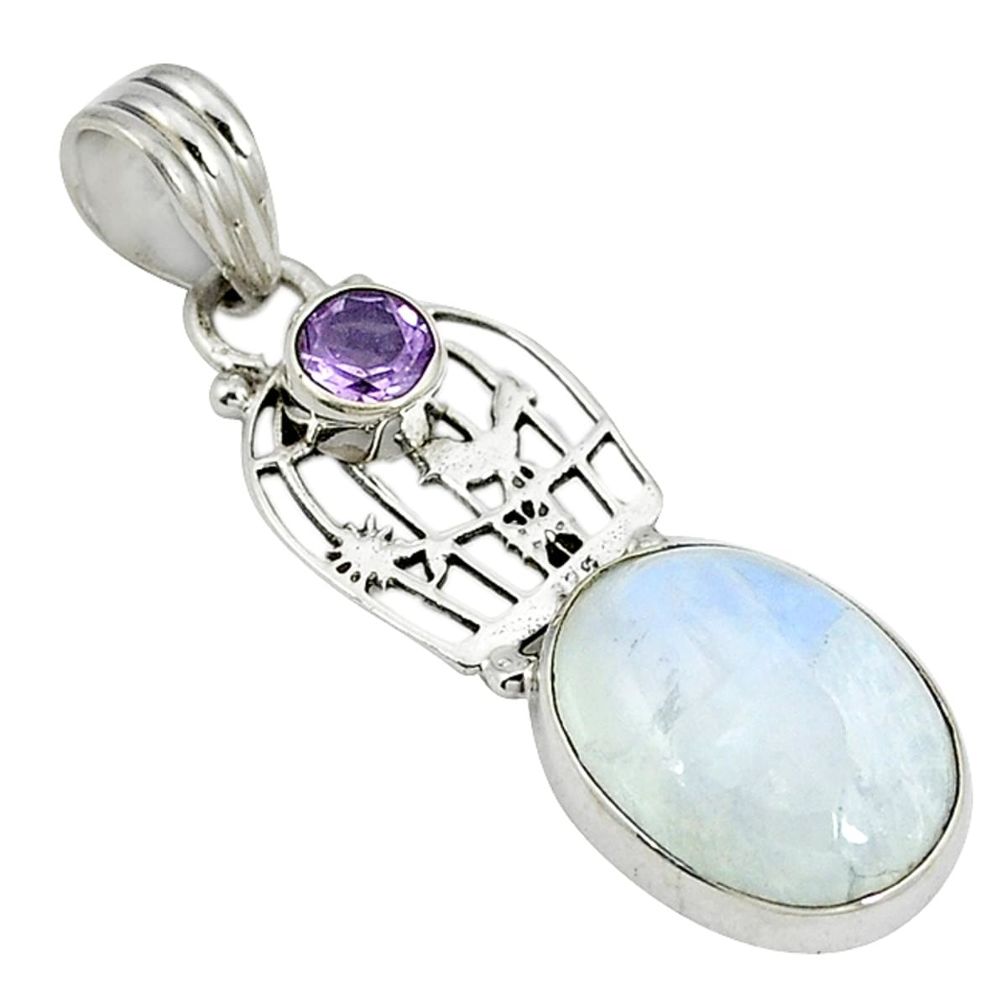 moonstone purple amethyst 925 sterling silver pendant d3689