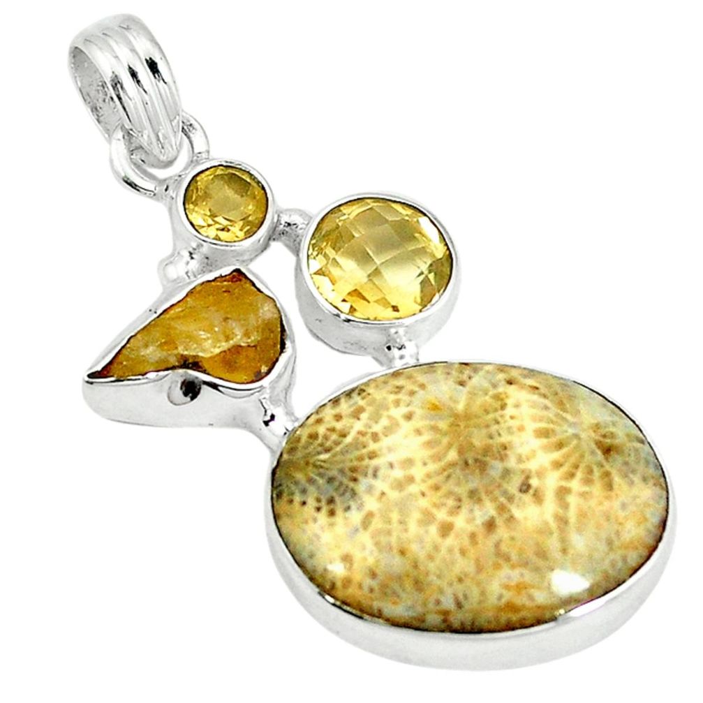 tized) petoskey stone 925 silver pendant d3723