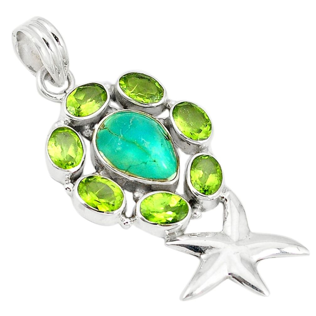 ise green peridot 925 sterling silver star fish pendant d3725