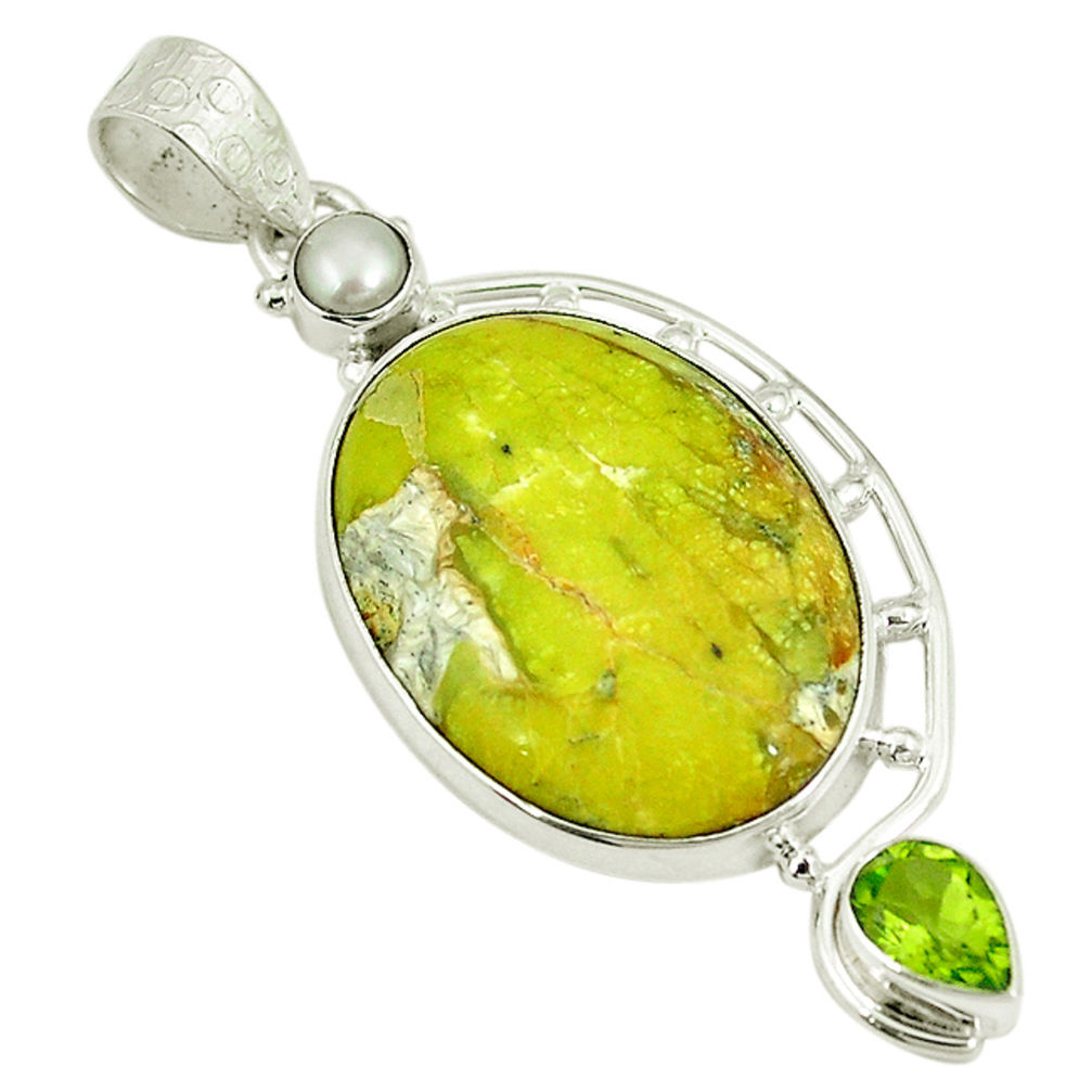 Natural yellow lizardite (meditation stone) 925 silver pendant jewelry d3823