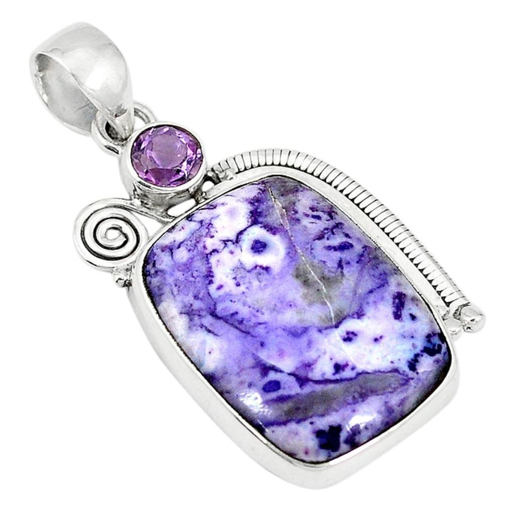 Natural purple tiffany stone amethyst 925 sterling silver pendant d3852