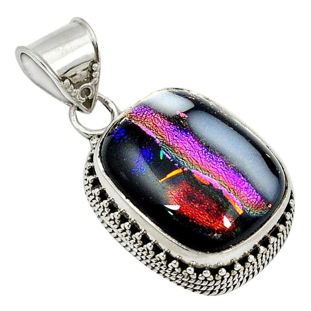 Multi color dichroic glass 925 sterling silver pendant jewelry d3872
