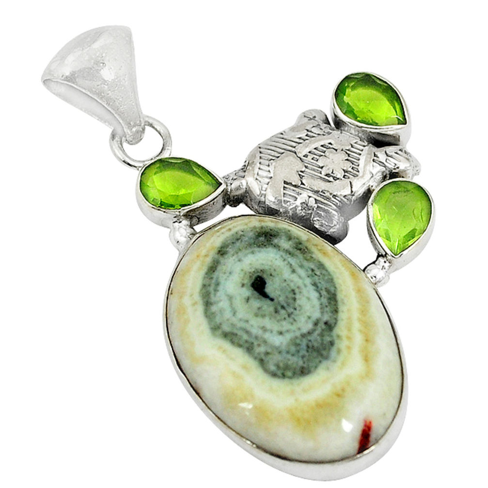 Natural white solar eye green peridot 925 sterling silver pendant d3943