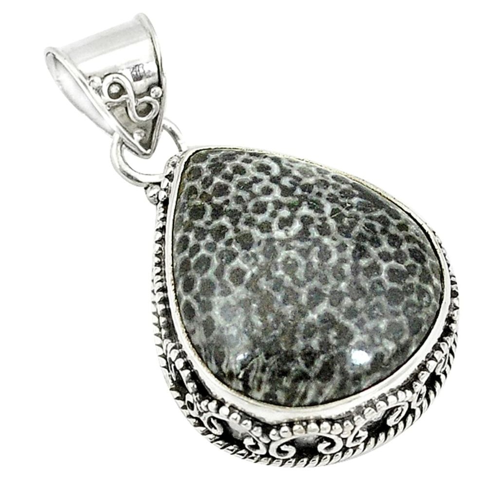 Natural black stingray coral from alaska 925 silver pendant jewelry d4019