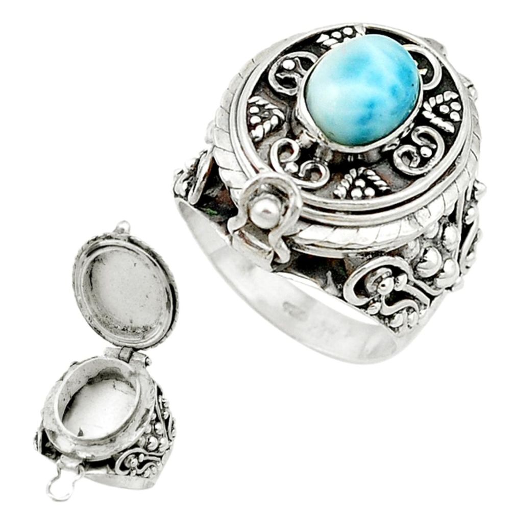 925 sterling silver natural blue larimar poison box ring size 7 d4778