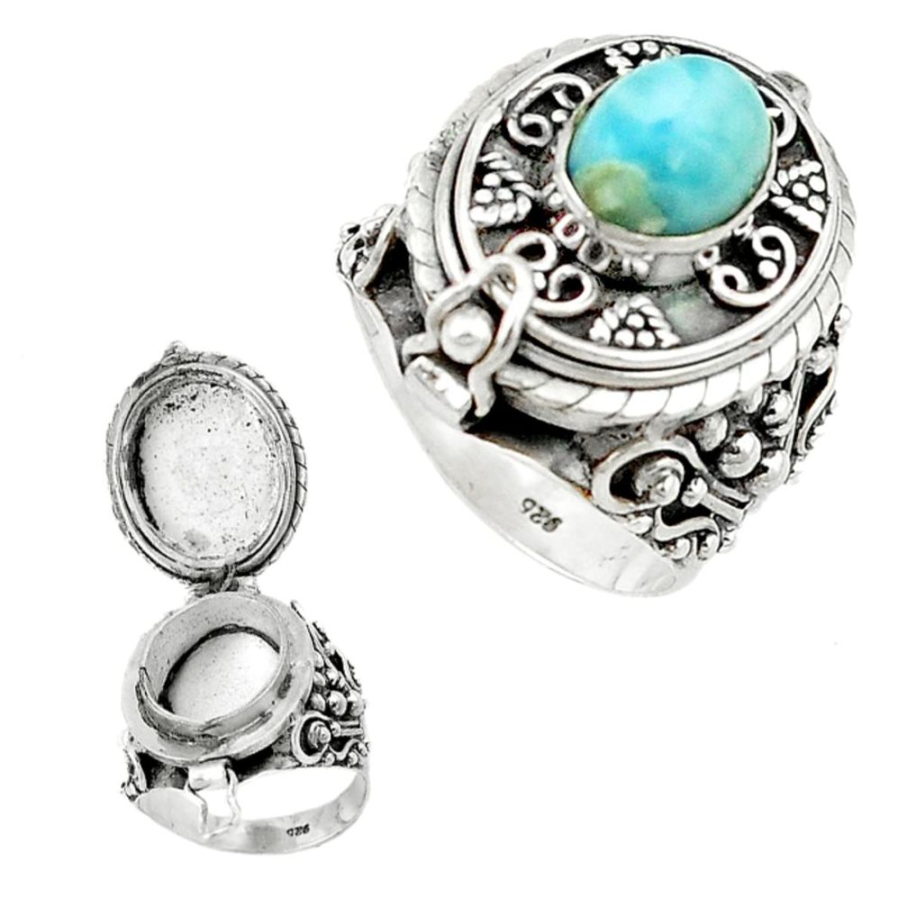 925 sterling silver natural blue larimar poison box Ring size 7.5 d4780
