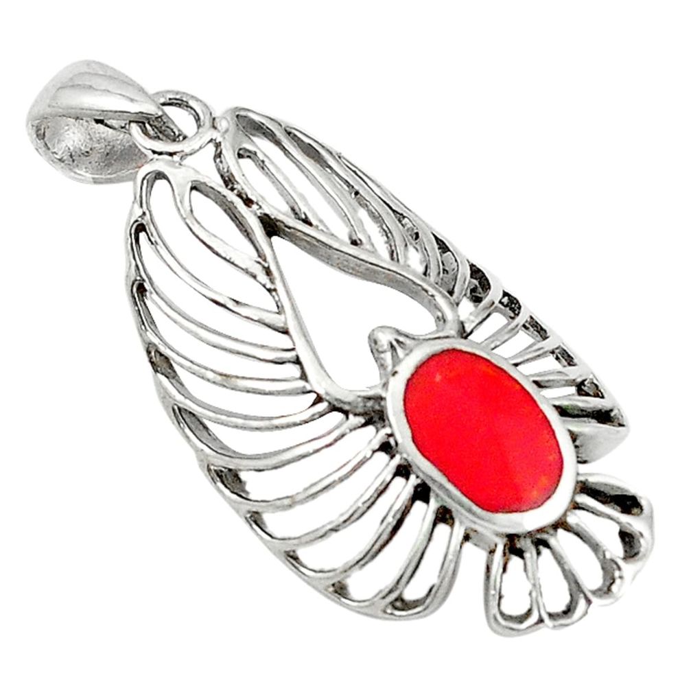 Red coral enamel 925 sterling silver pendant jewelry d5172