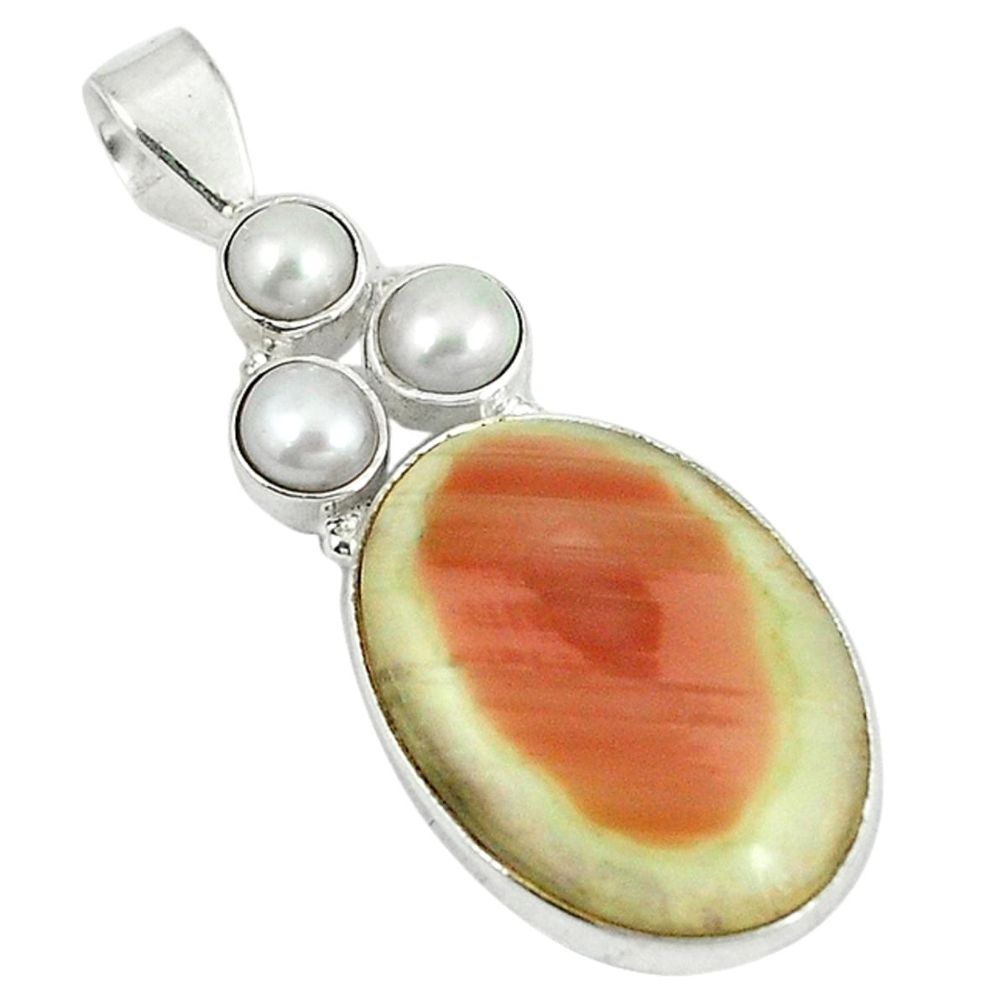 925 sterling silver natural brown imperial jasper white pearl pendant d5760