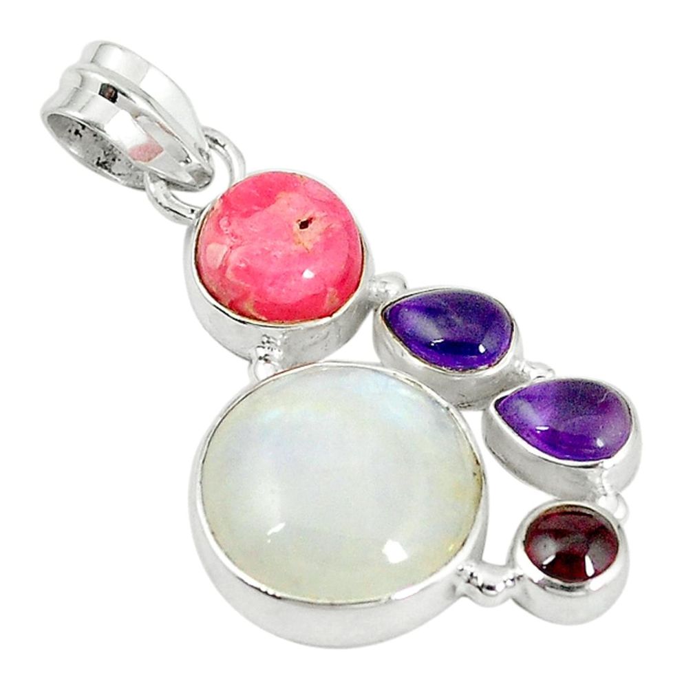 moonstone rhodochrosite inca rose 925 silver pendant d5804