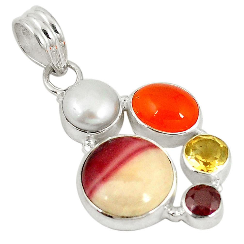 925 silver natural brown mookaite cornelian (carnelian) pearl pendant d5812