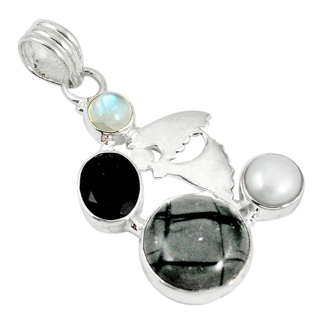 925 silver natural black picasso jasper moonstone pearl onyx pendant d5820