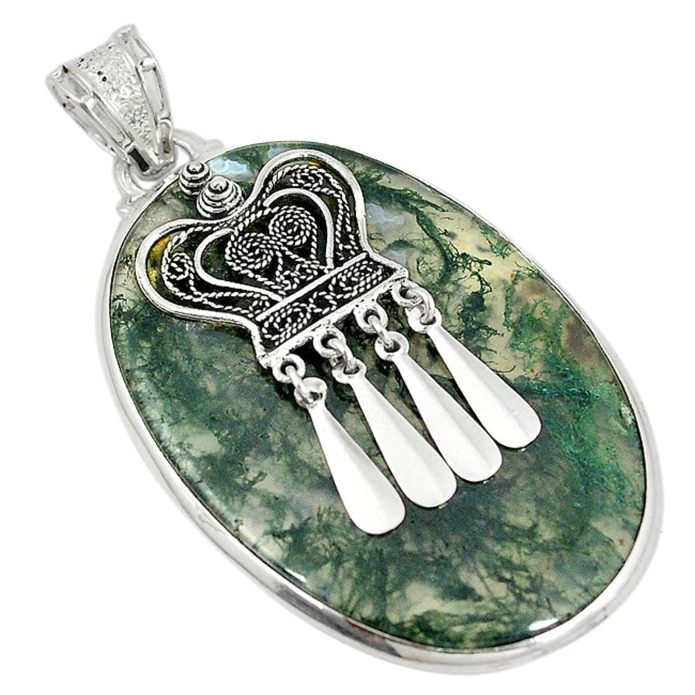 925 sterling silver natural green moss agate oval pendant jewelry d5870